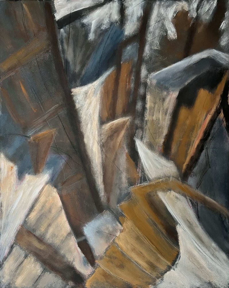 Abstrakte Malerei - Acrylbild mit kräftigen Erdtönen und dynamischen, geschwungenen Formen.