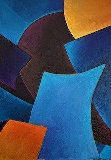 DEDEER IV 2026 | Acryl auf Leinwand (Strukturgrund) | 100x70 | Silke Hirsch Abstrakte Malerei mit dynamischer Komposition aus türkisen, blauen, violetten und orangefarbenen Formen, bestehend aus vier Einzelbildern.
