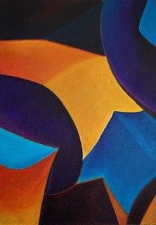 DEDEER III 2026 | Acryl auf Leinwand (Strukturgrund) | 100x70 | Silke Hirsch Abstrakte Malerei mit dynamischer Komposition aus türkisen, blauen, violetten und orangefarbenen Formen, bestehend aus vier Einzelbildern.