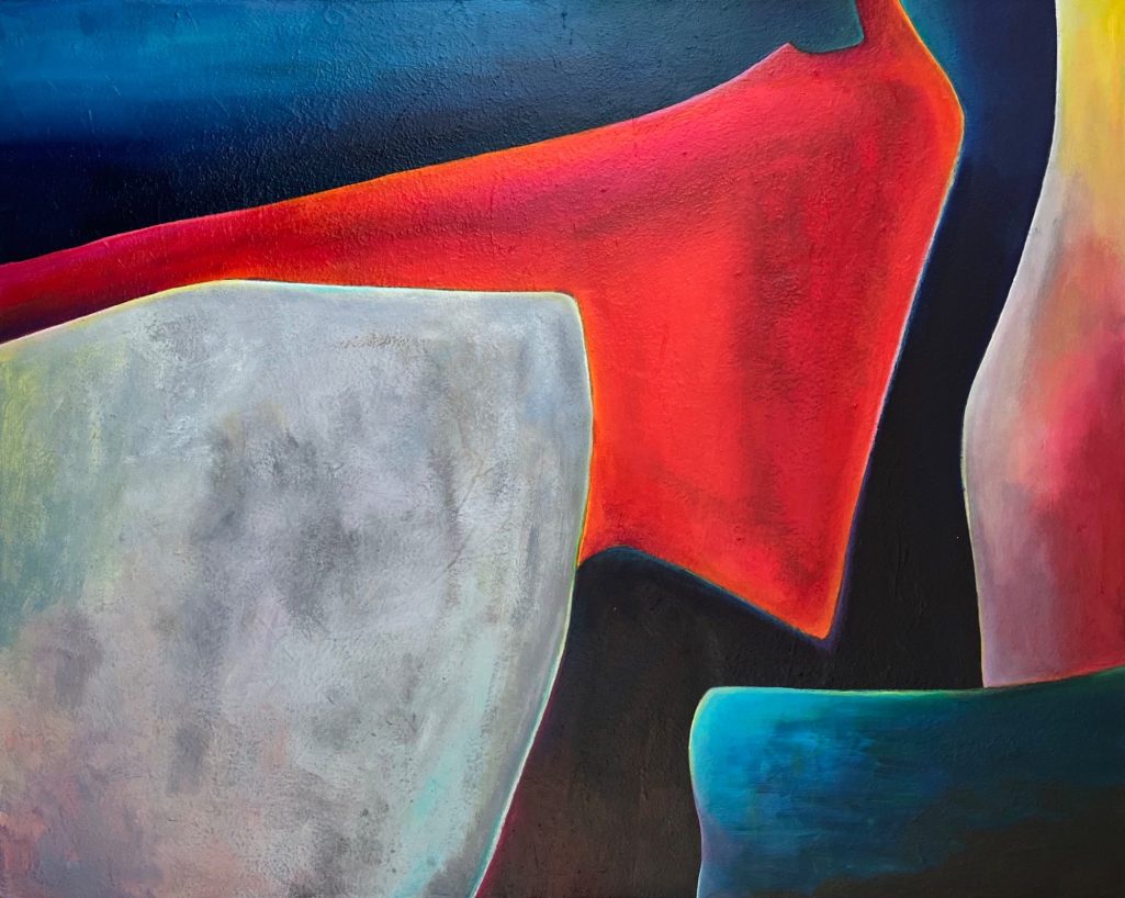 Abstrakte Komposition mit kräftigen Farben und organischen Formen.